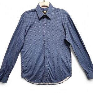 Buttercloth Shirt‎ Mens Medium Regular Fit Blue Geometric Flip Cuff Button Up